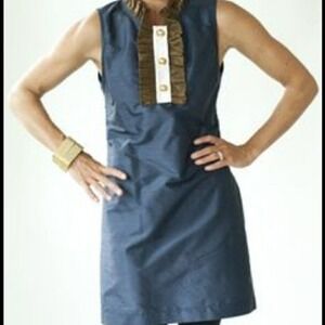 Devon Baer blue/brown/cream w/ruffle party dress